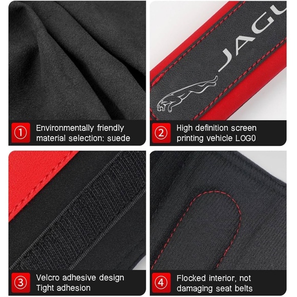 Set of 2 Jaguar Car Seat Belt Shoulder Strap Covers Red & Black New - Picture 2 of 4